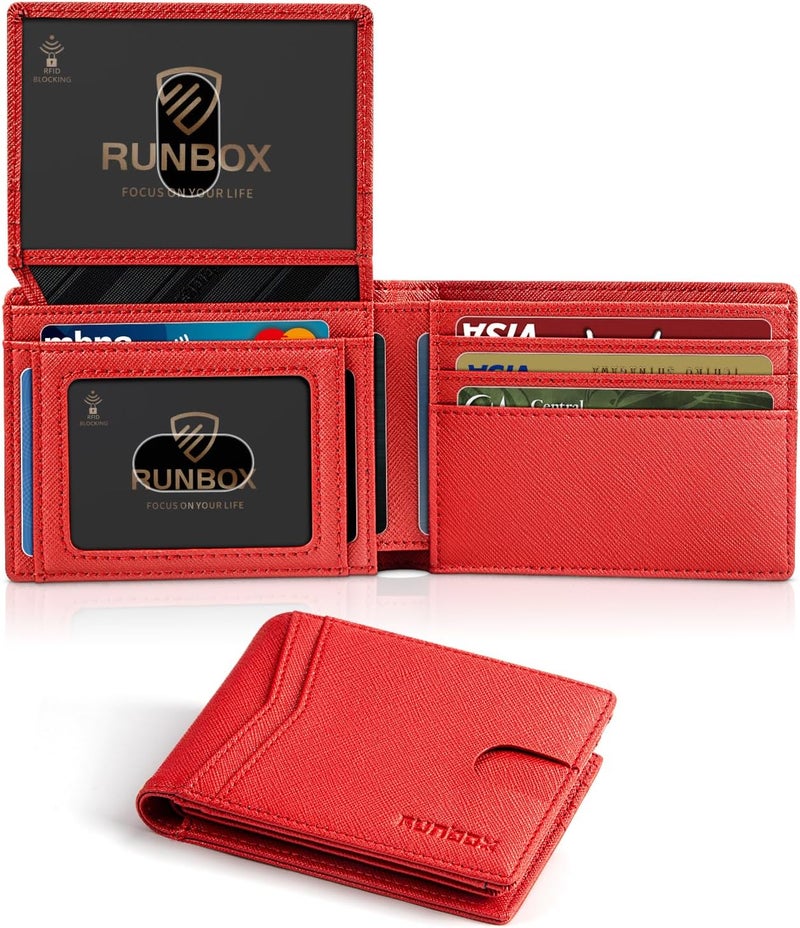 RUNBOX Wallet for Men Slim Rfid Leather 2 ID Window With Gift Box | Slim, Rfid, 2 ID Window, With Gift Box, Slim, Rfid - Image 1